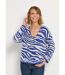 Pull col V maille mousseuse motif zèbre-1
