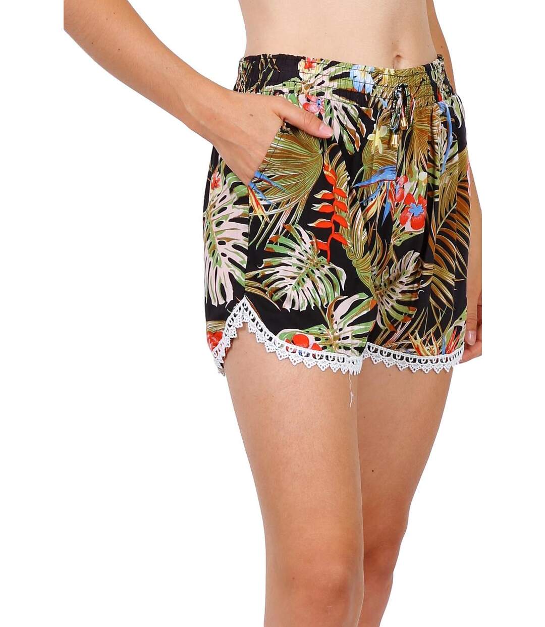 Short femme détente court tissu fleuri multicouleur-3
