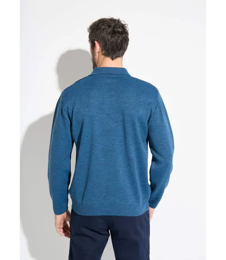 Pull col polo zippé jacquard rayé laine
