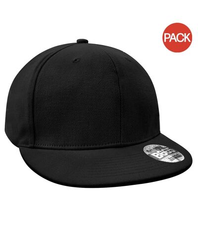 Pack of 2  Mens flat peak rapper cap  black Beechfield