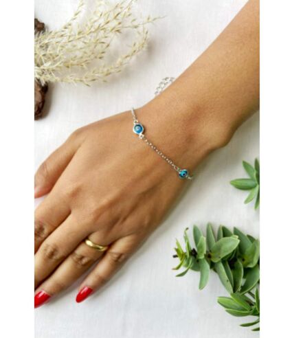 Gold and Silver Evil Eye Charm Beaded Slim Chain Adjustable Lucky Eye Bracelet