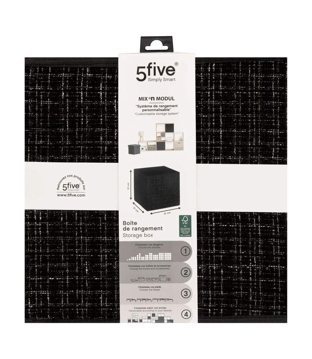 Boîte de Rangement Imprimé Tweed 31x31cm Noir-2