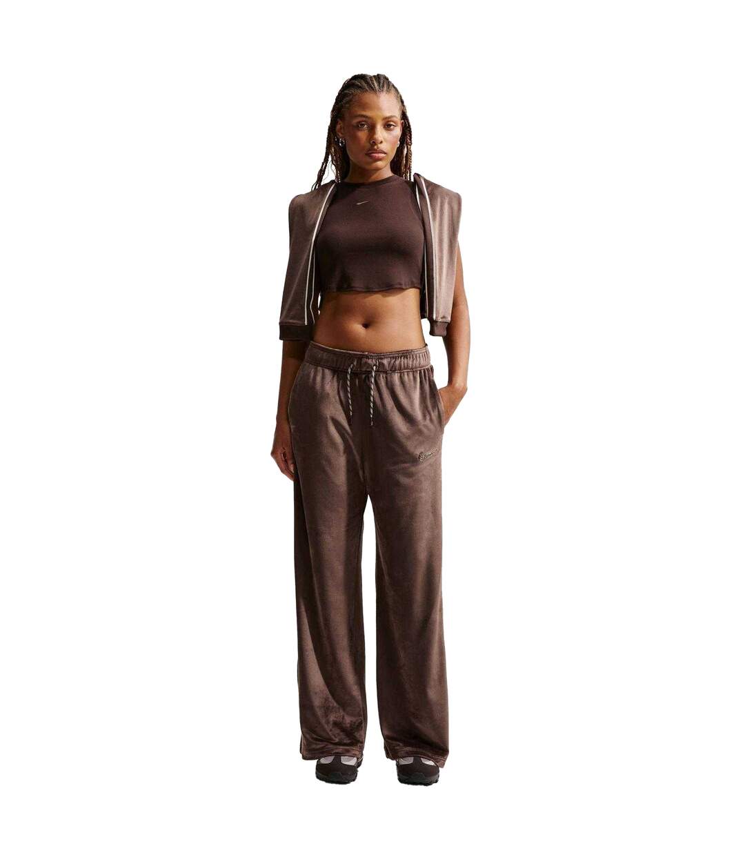 Womens/ladies Velour Wide Leg Trousers Brown Nike-1