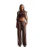 Womens/ladies Velour Wide Leg Trousers Brown Nike-1