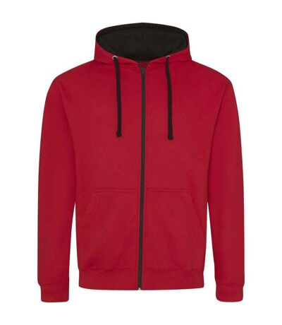 Mens varsity full zip hoodie fire red/jet black Awdis