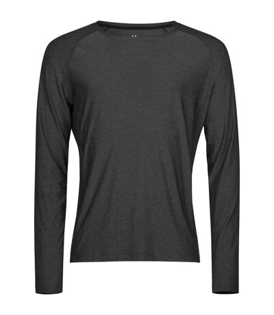 Tee Jays Mens CoolDry Long-Sleeved Crop T-Shirt (Black Melange) - UTBC5123