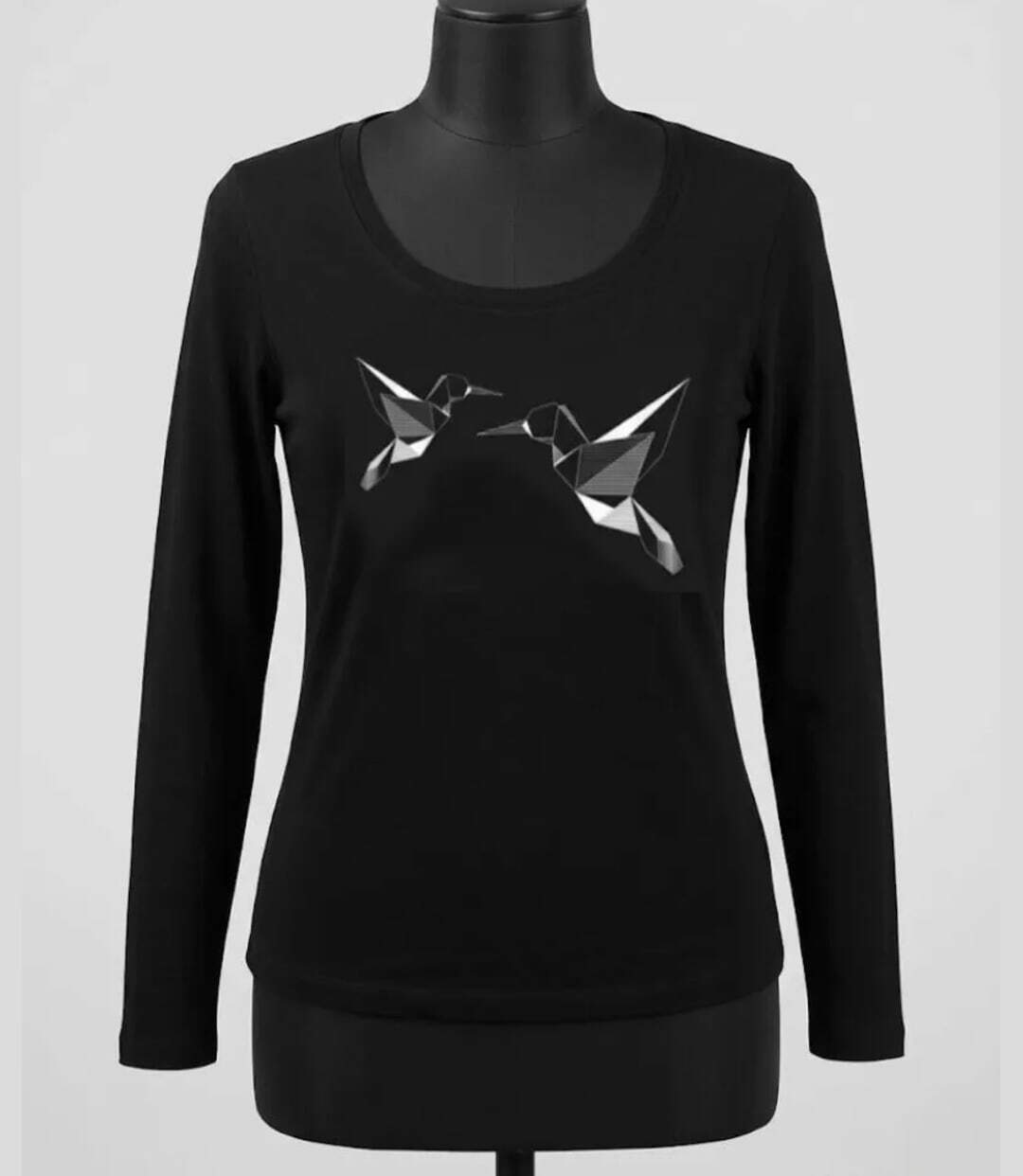 Mayflower NAWA1 : Tee-shirt manches longues noir avec sérigraphie colibri-3