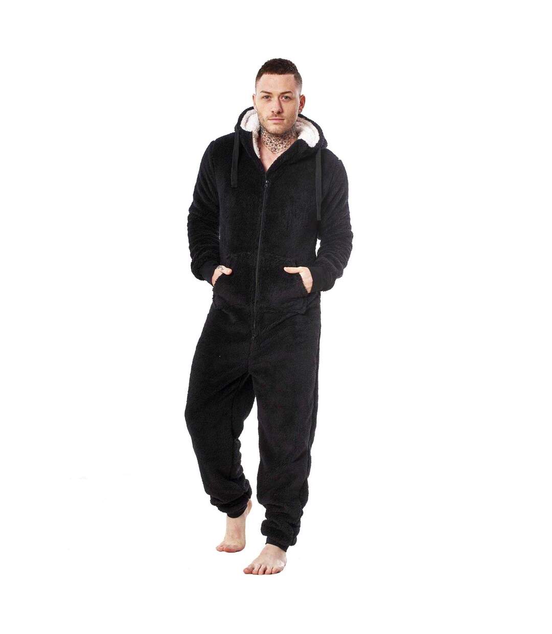 Mens Gorilla Head Fleece Jumpsuit Black Keanu-4