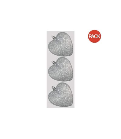 Pack of 3  Glitter hearts bauble  9cm ice blue Davies Products