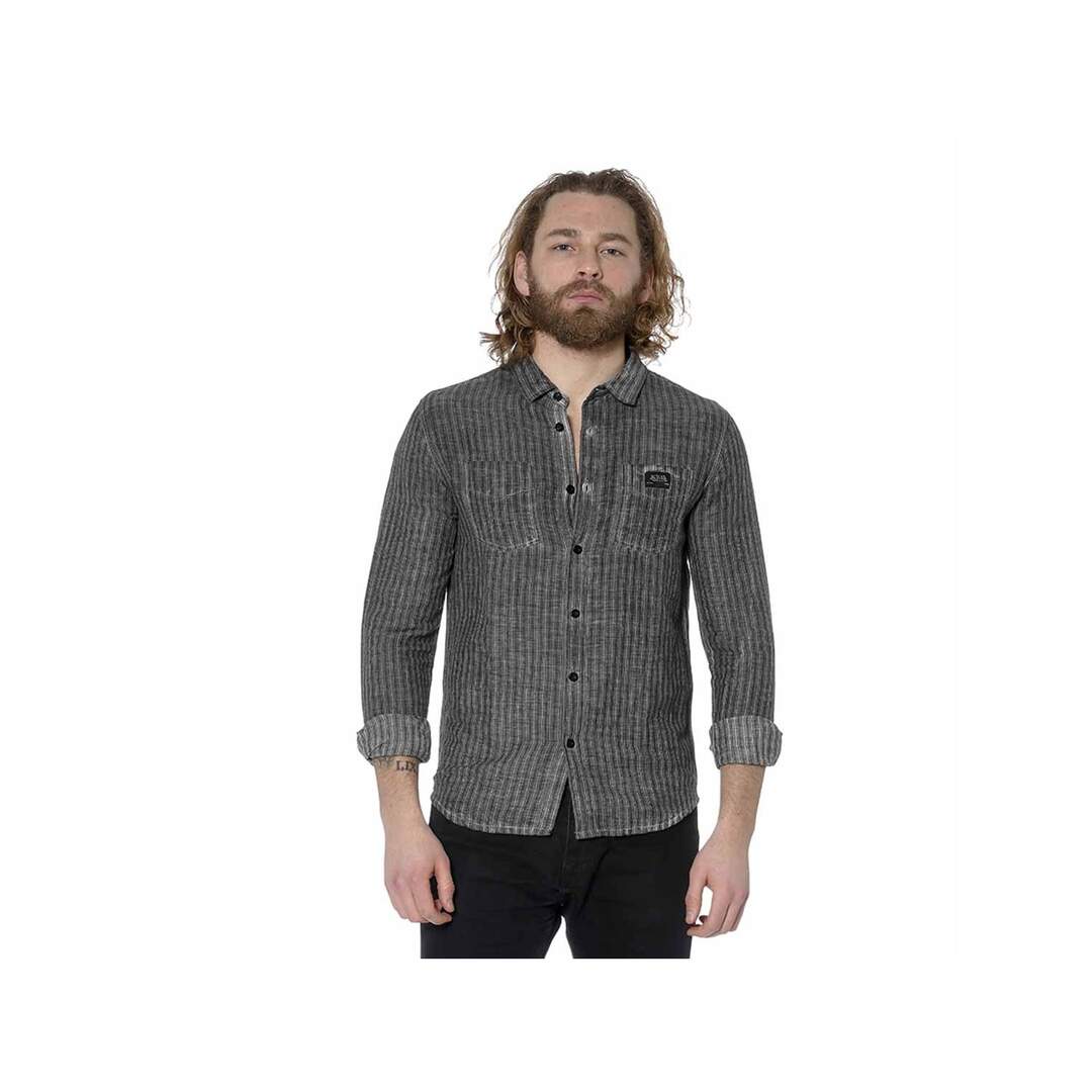 Chemise homme manches longues en lin avec rayures Tom Vondutch-1