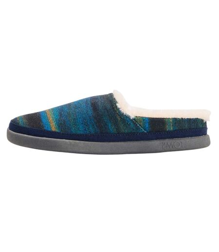 Womens/ladies Faux Shearling Flat Slippers Blue Toms