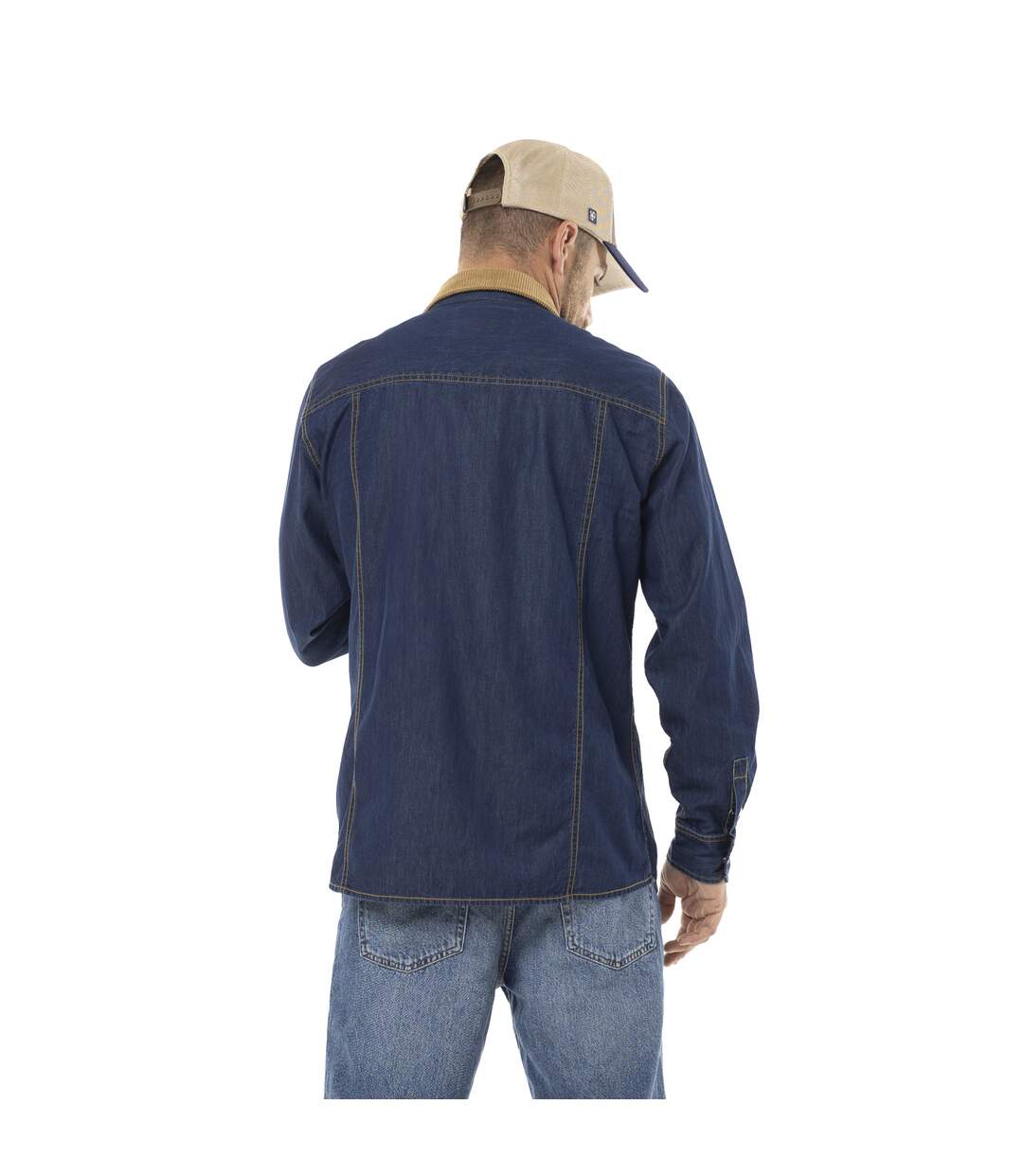 Chemise homme manches longues chambray et col velours et patch Fuel Vondutch-2