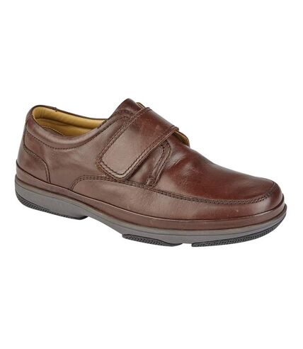 Roamers Mens Leather Wide Fit Touch Fastening Casual Shoes (Brown) - UTDF1692