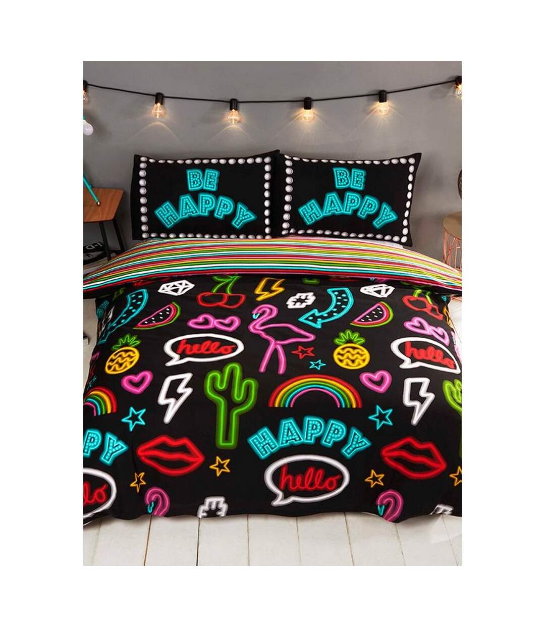 Be happy neon duvet cover set multicoloured Rapport-1