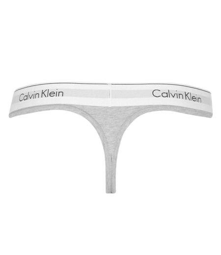 Womens/ladies Logo Cotton Blend Thong Grey Calvin Klein