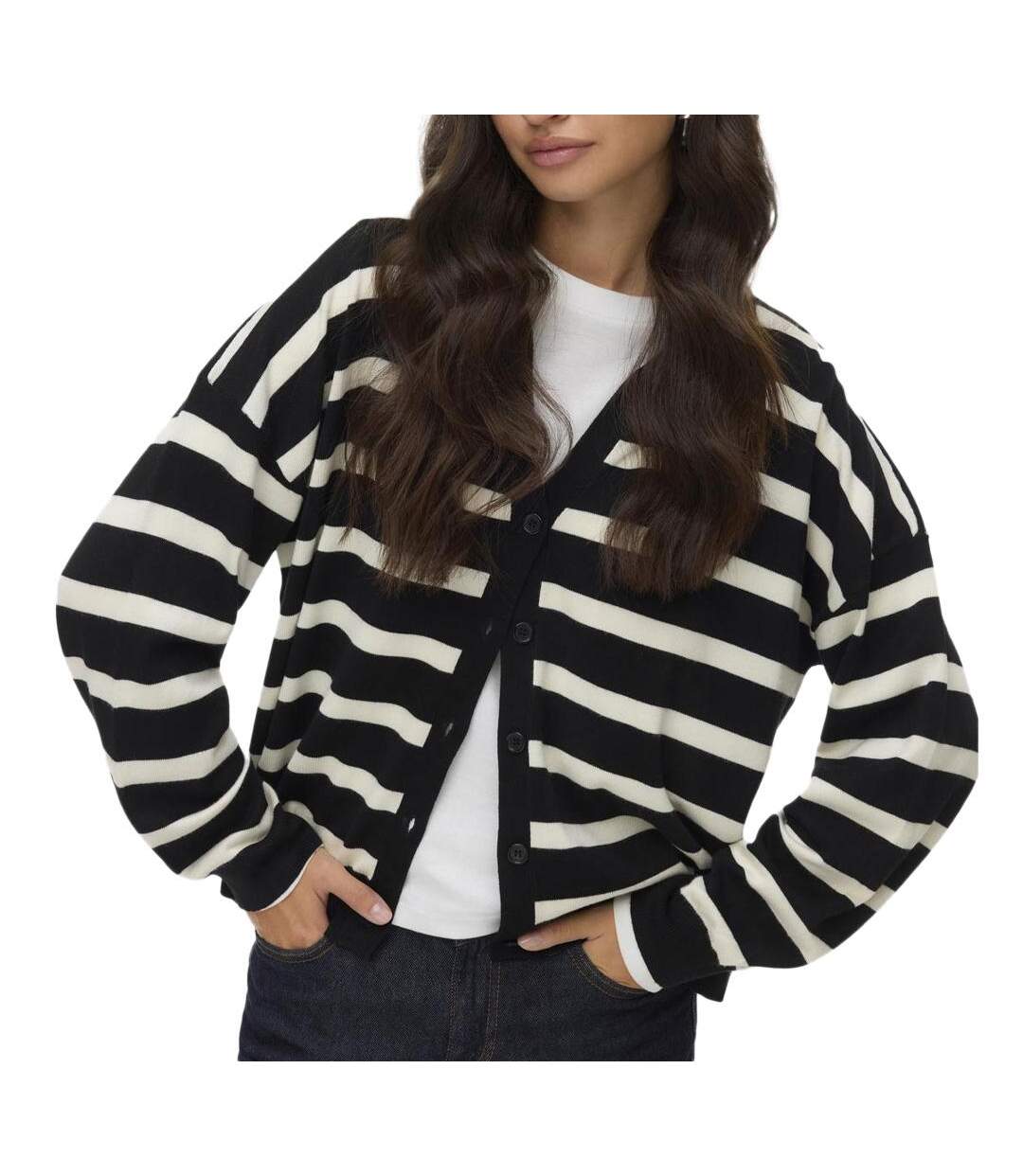 Pull rayé noir/ écru femme vero moda silla-1