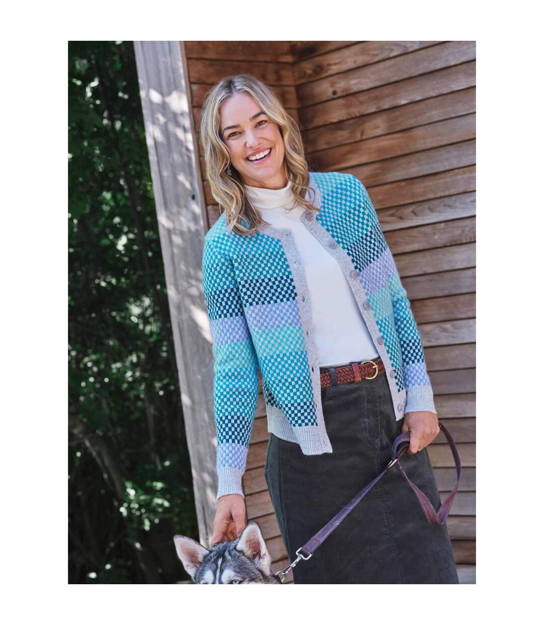 Womens/ladies Multi-tone Stripes Cardigan Multicoloured Green WoolOvers-3
