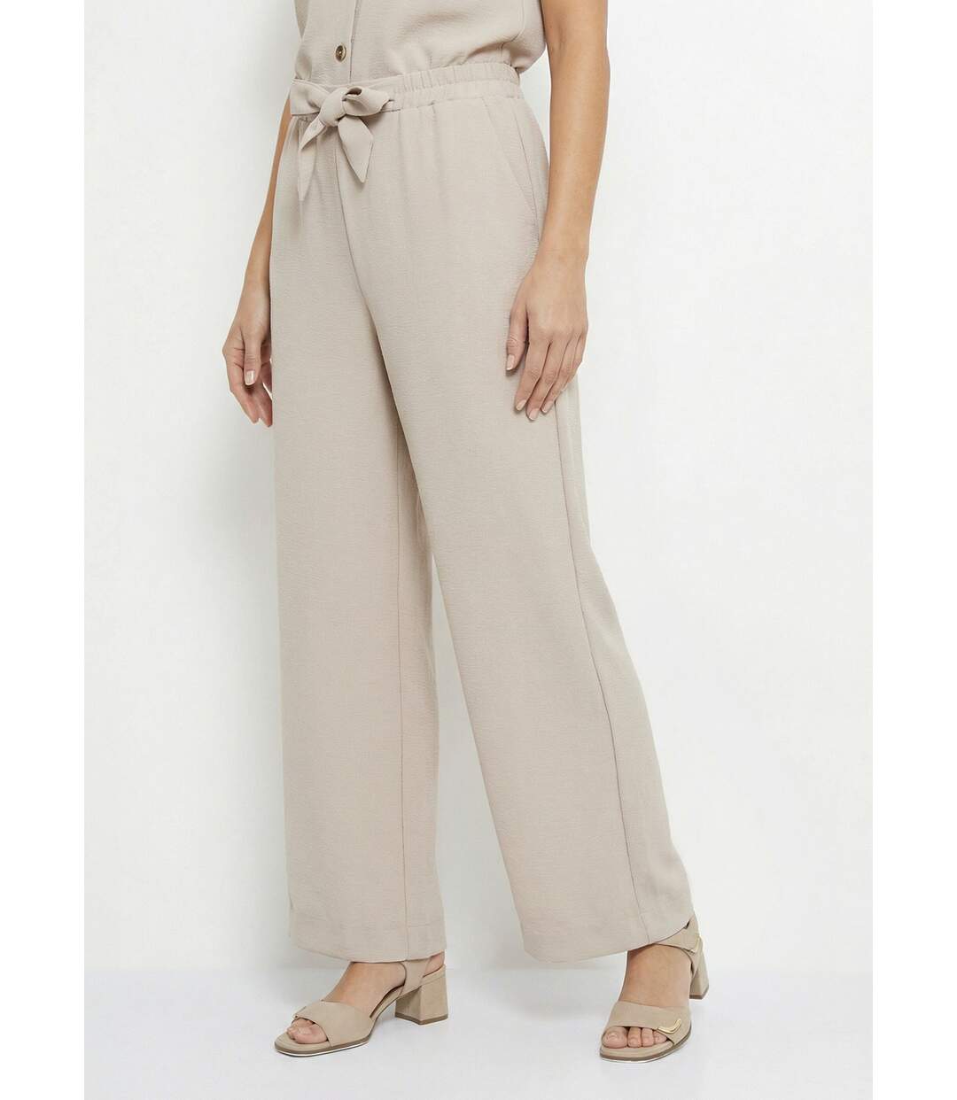 Pantalon souple texturé, noué taille-1