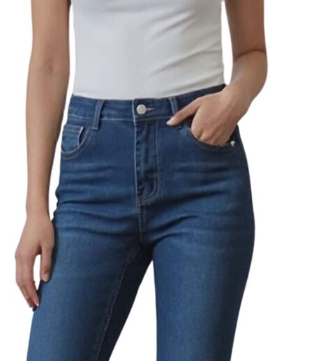 Jean femme évasé bleu - Taille haute - Coupe tendance incontournable - Grande taille