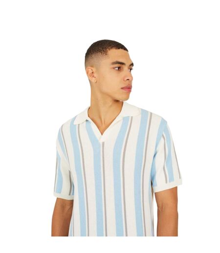 Mens Striped Knitted Polo Shirt Cream Light Green Mid Green Brave Soul