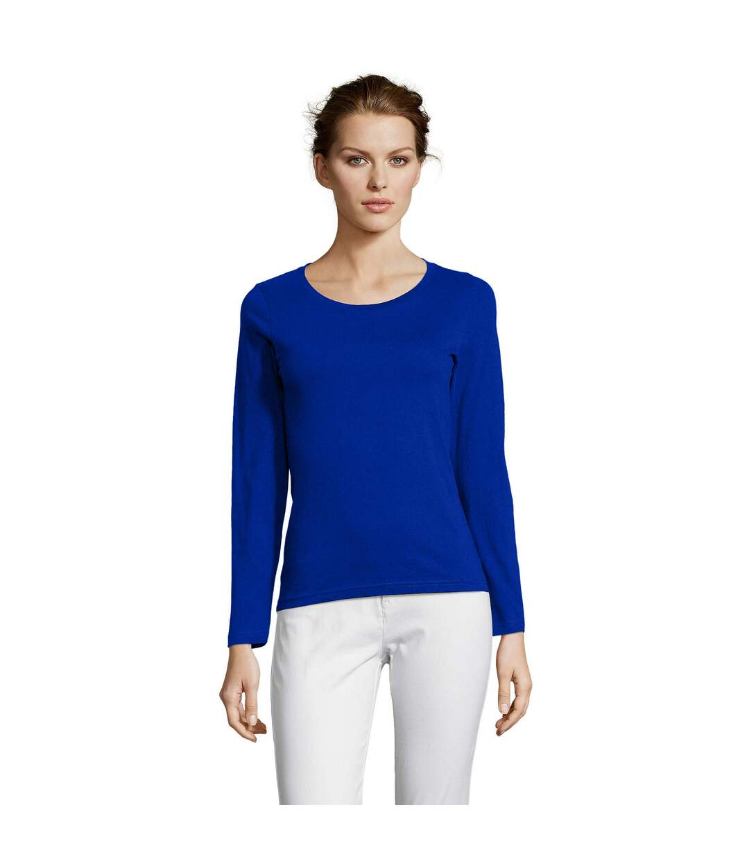 Womens/ladies majestic long sleeve t-shirt royal blue SOLS