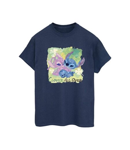 Disney Womens/Ladies Lilo And Stitch St Patrick's Day Clover Cotton Boyfriend T-Shirt (Bleu marine) - UTBI30136