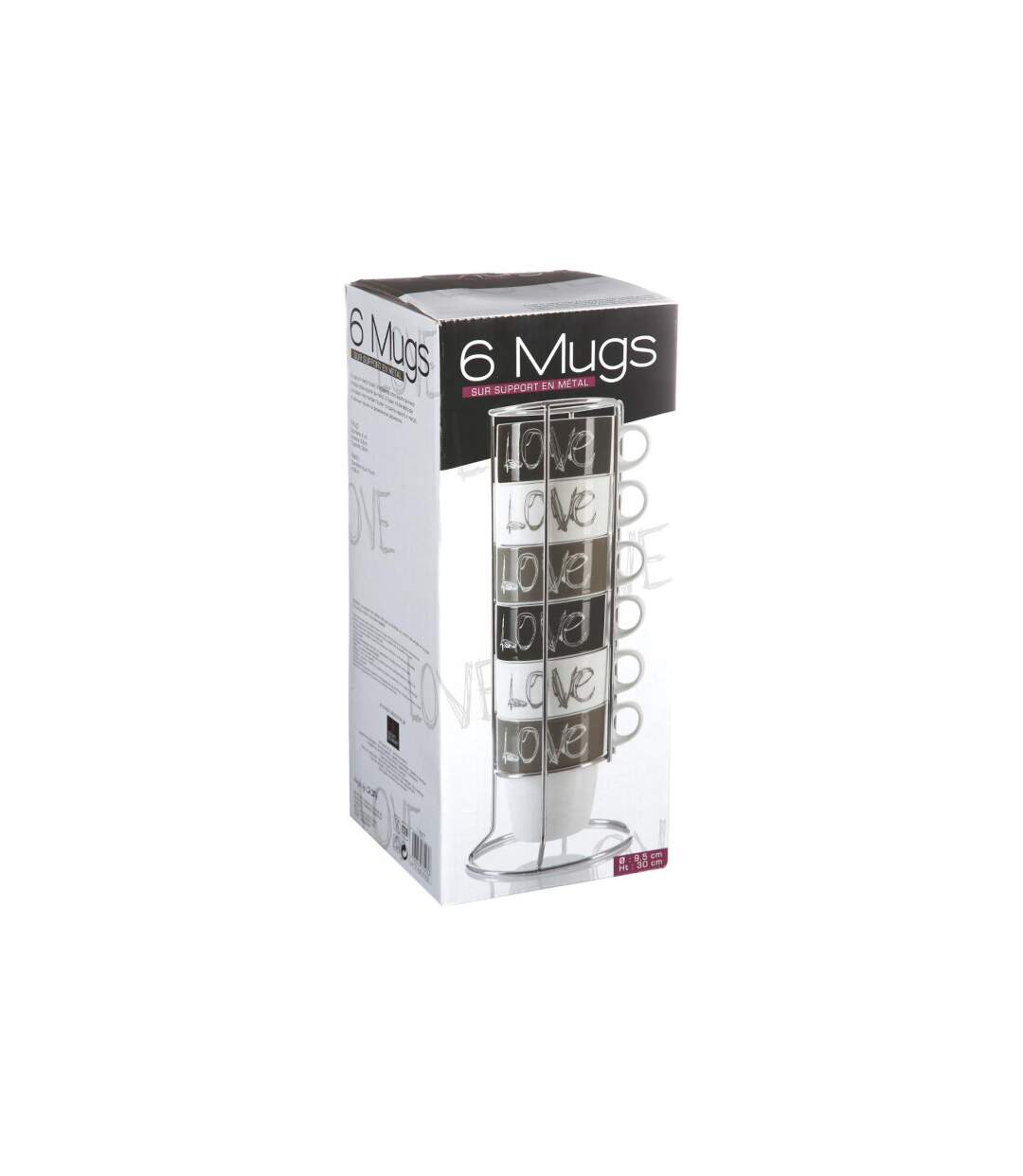 Lot de 6 Mugs Avec Rack  Love 26cl Beige-5