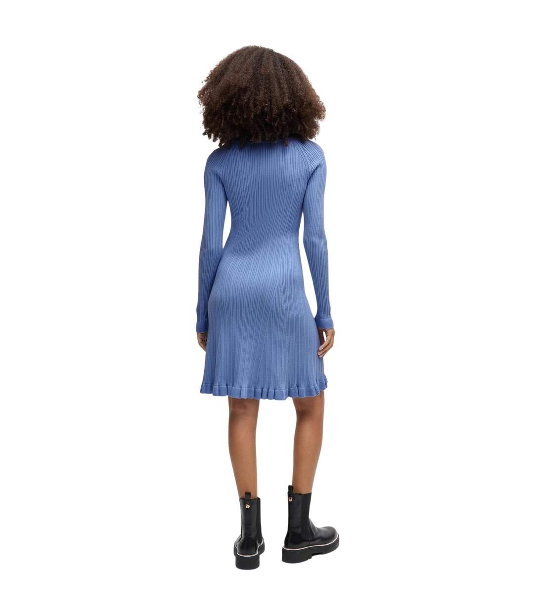 Womens/ladies Crew Neck Long-sleeved Sweater Dress Bright Blue Boss-3