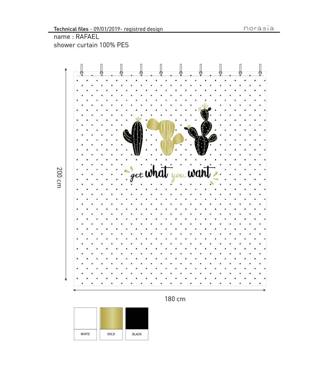 Rideau de douche tropical CACTUSA - 180 x 200 cm - Blanc-1