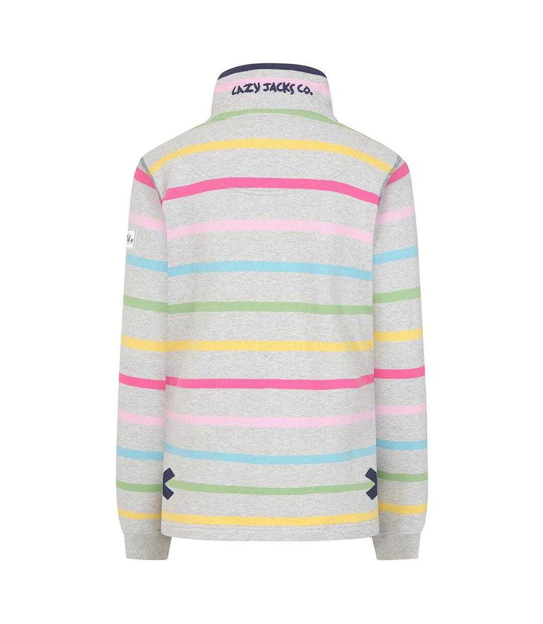 Womens/ladies Striped Button Neck Winter Sweatshirt Multicoloured Lazy Jacks-2