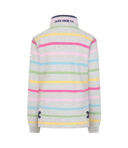 Womens/ladies Striped Button Neck Winter Sweatshirt Multicoloured Lazy Jacks