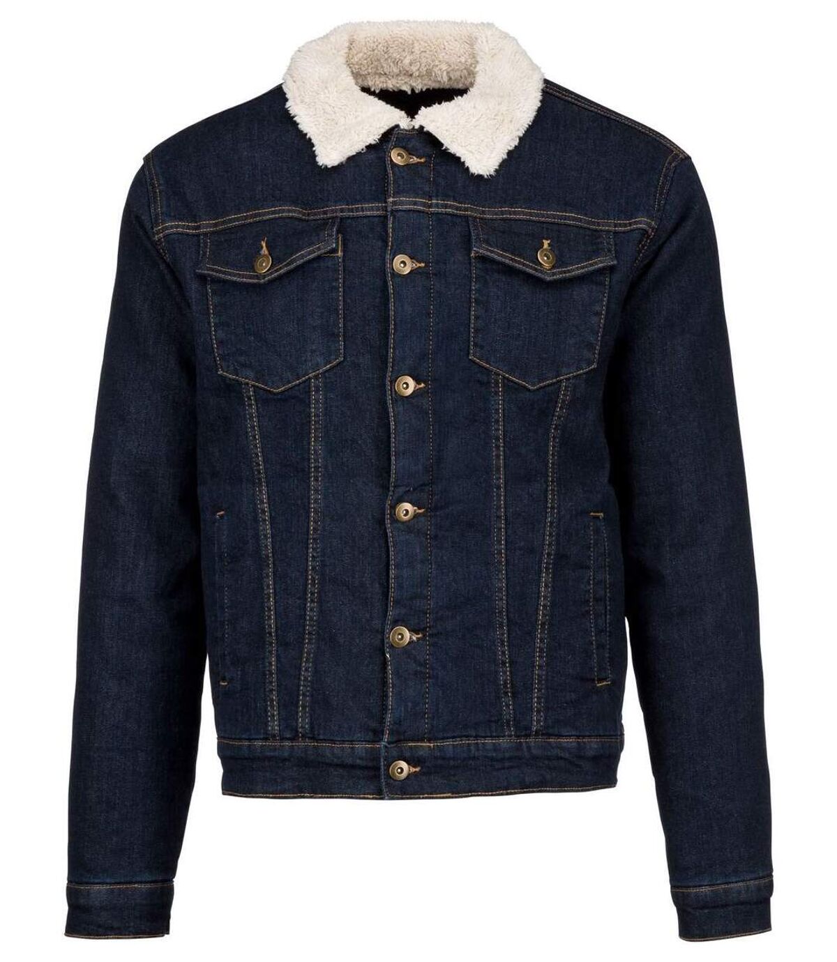 Veste jean doublée sherpa - K6138 - bleu denim - homme