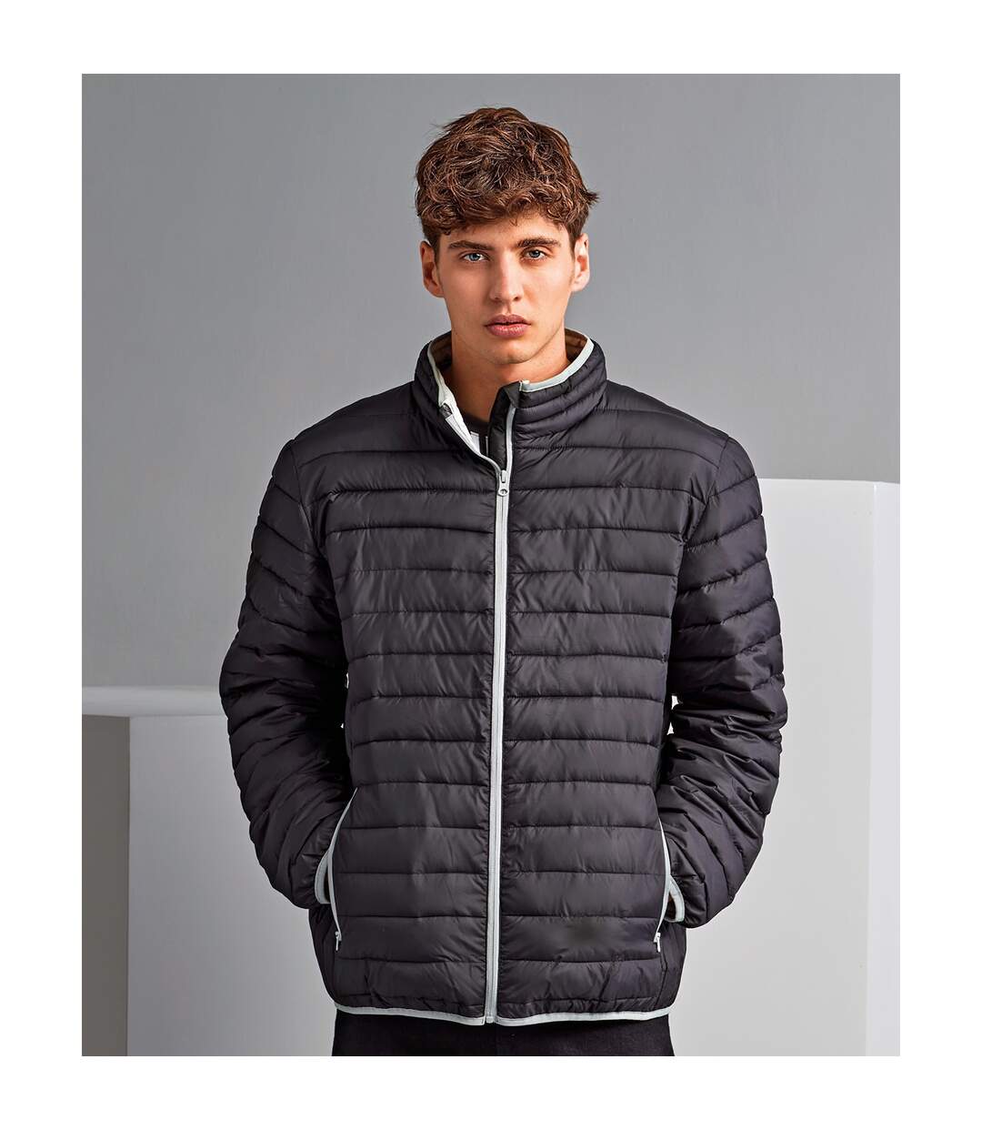 Doudoune matelassée traverse homme noir / gris clair 2786