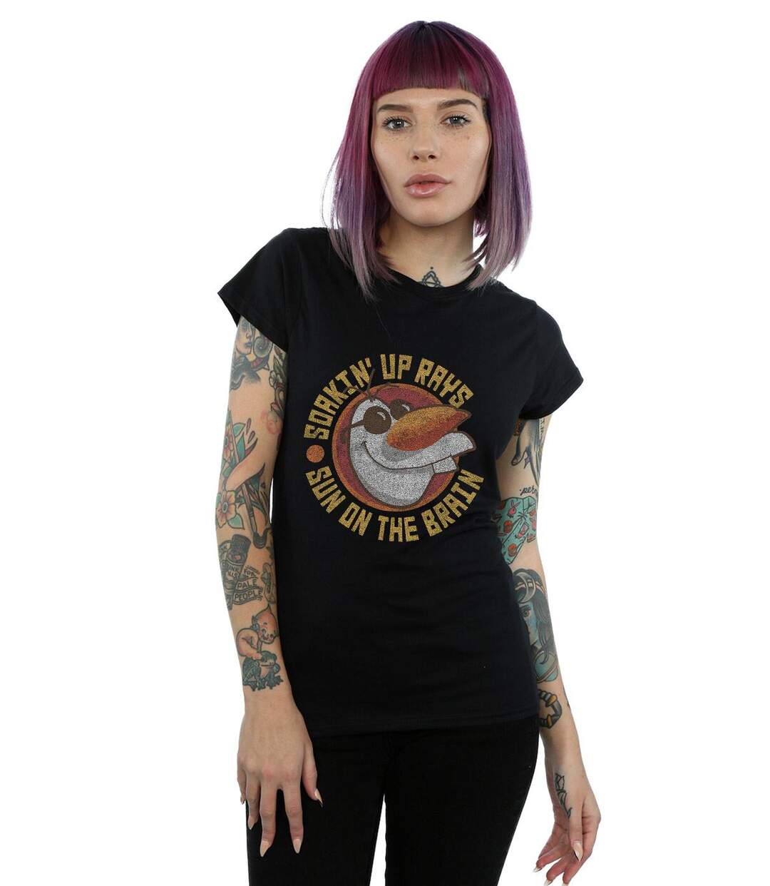 Disney T-shirt en coton Femme/Femme Frozen Olaf Sun On The Brain (Noir) - UTBI21974-2