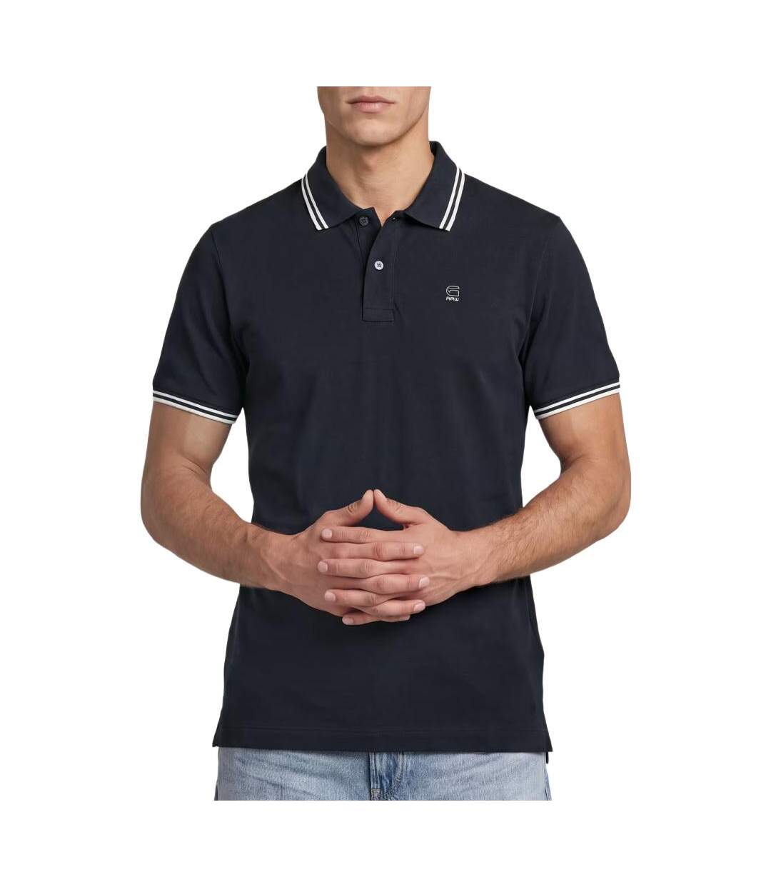 Polo marine homme g-star raw striped collar-1