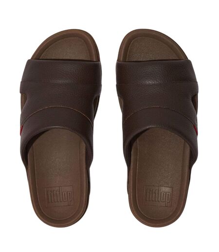 Mens Freeway Leather Pool Sliders Brown Fit Flop