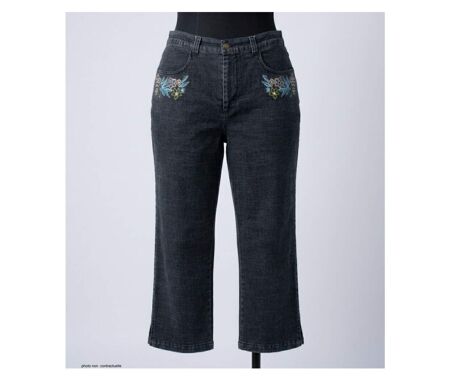 MAYFLOWER SE1103 : Pantacourt fantaisie stone washed stretch pour un confort estival absolu