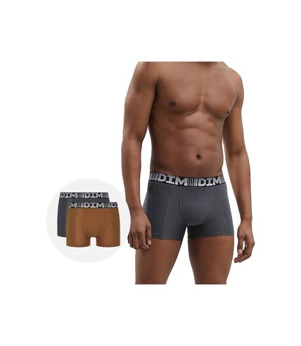 DIM Lot de 2 Boxers Homme Coton 3D FLEX AIR Marron toasté Gris foncé