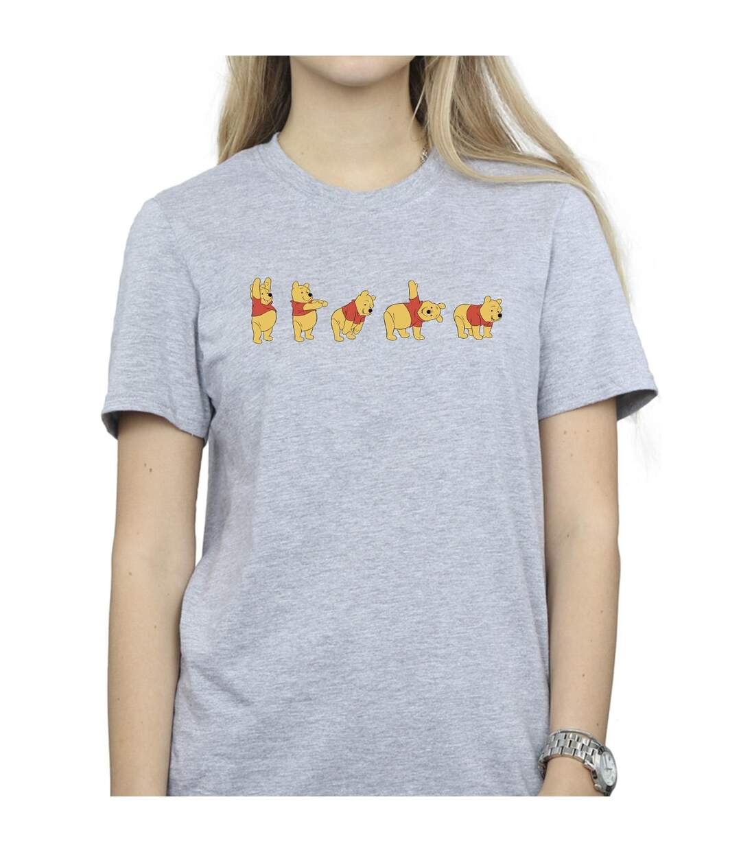 Disney Womens/Ladies Winnie The Pooh Stretching Cotton Boyfriend T-Shirt (Gris sportif) - UTBI47464-3
