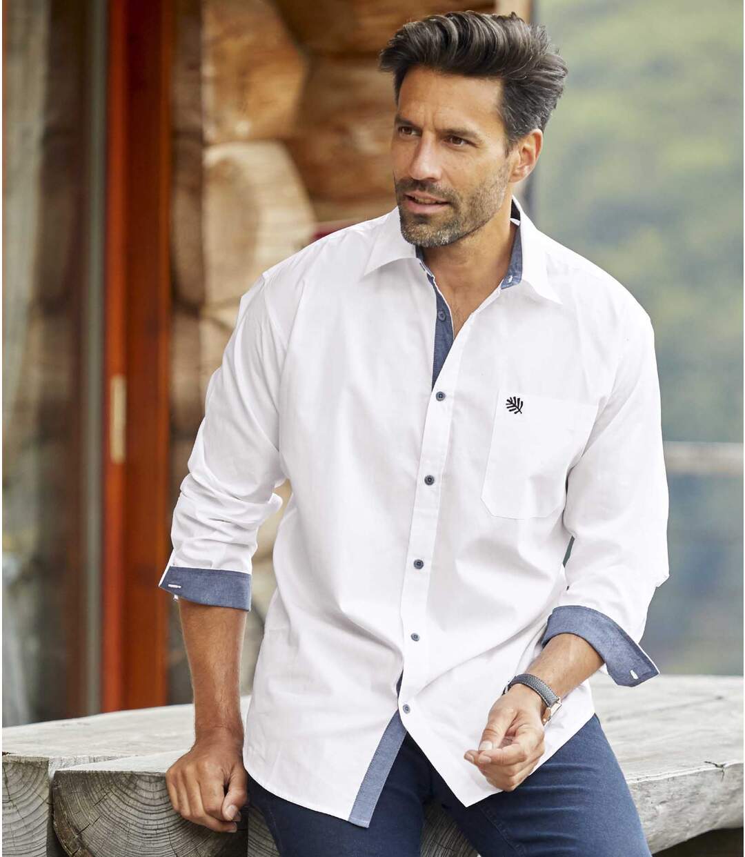 Chemise blanche avec détails en chambray homme-3