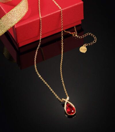 Women's Red Crystal Droplet Necklace
