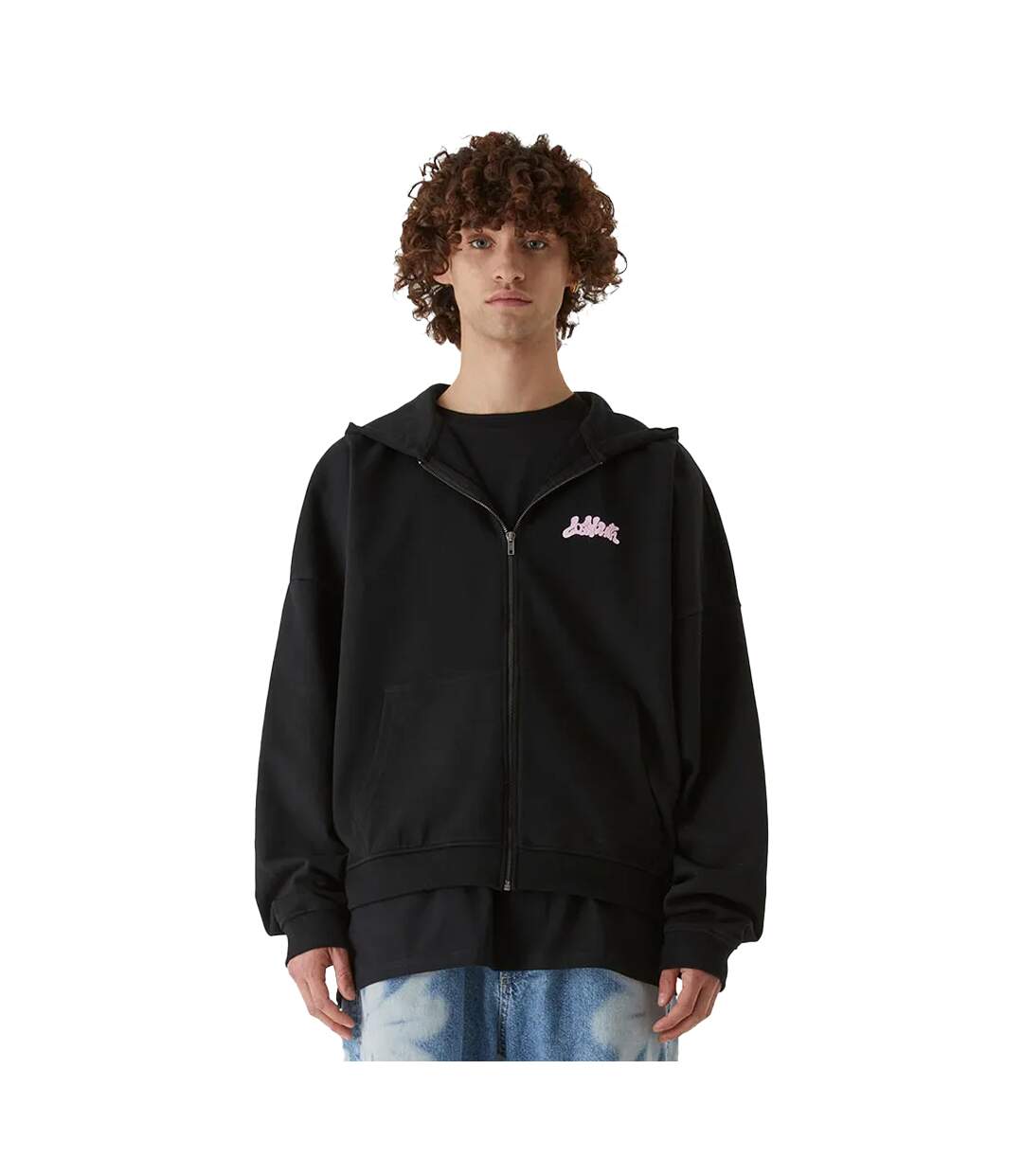 Mens Flower Wave Full Zip Hoodie Black Lost Youth-4