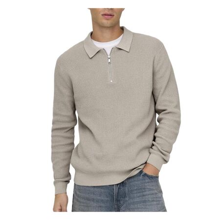 Pull 1/4 Zip Beige Homme Only & Sons Matteo - L