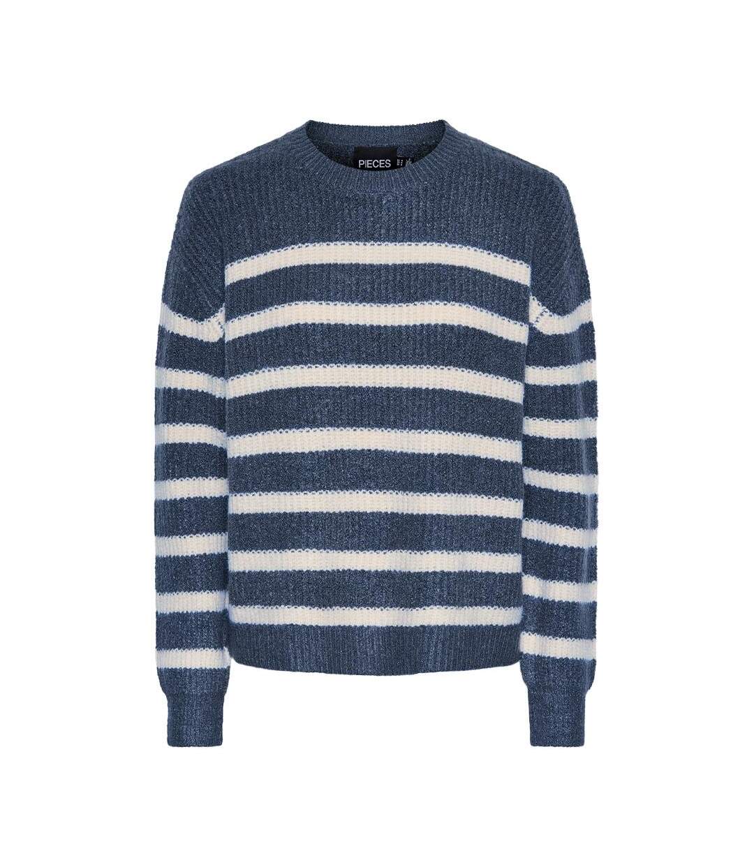 Pull bleu/blanc femme pieces klaras-1