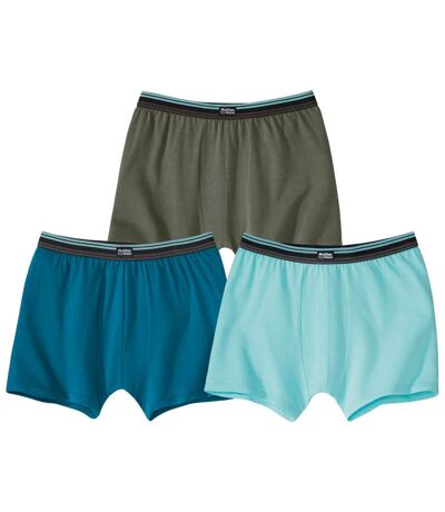 Pack of 3 Men's Essential Boxer Shorts - Khaki Blue Aqua