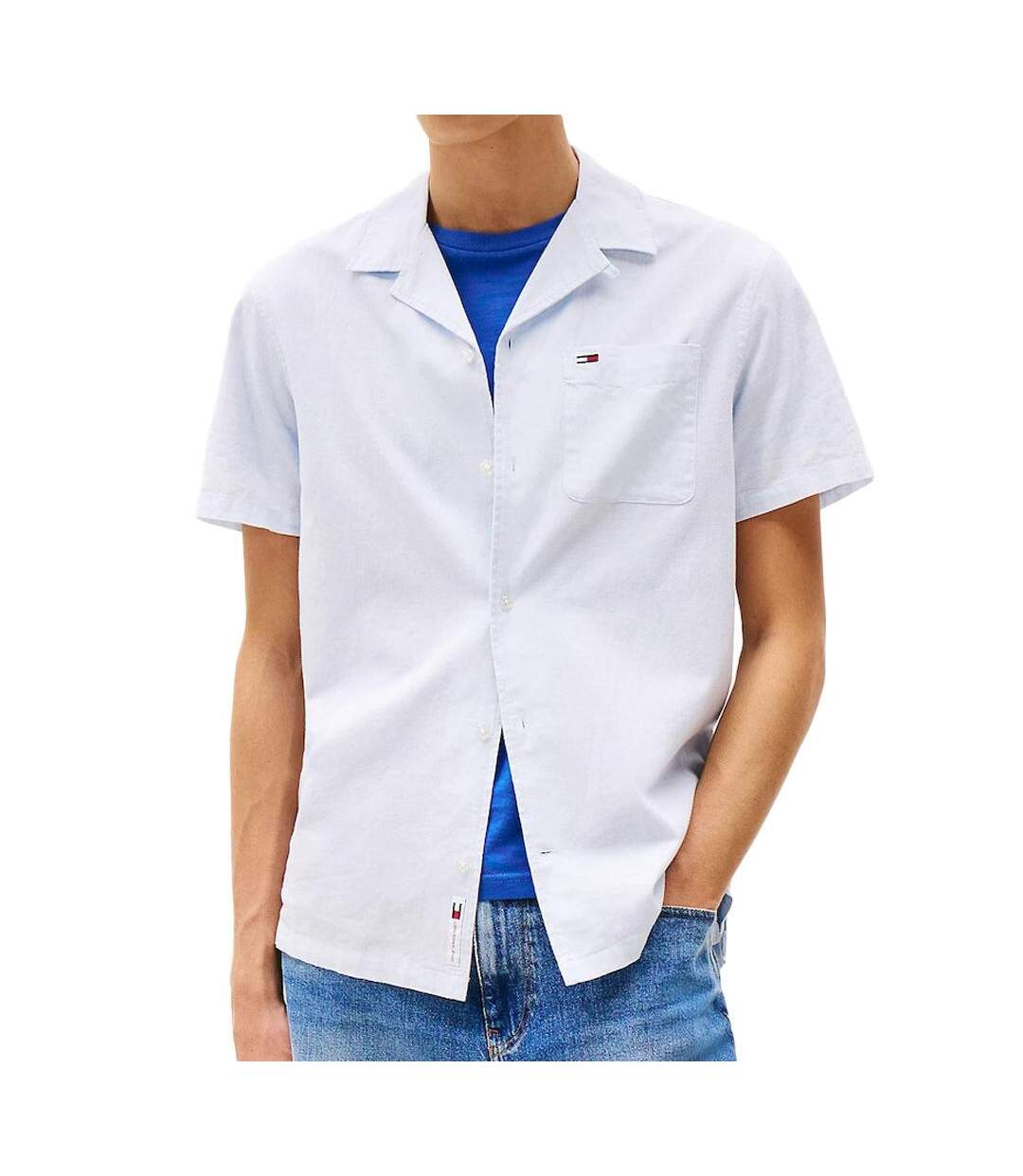 Chemisette bleu clair homme tommy hilfiger linen blend camp-aruba - l-1
