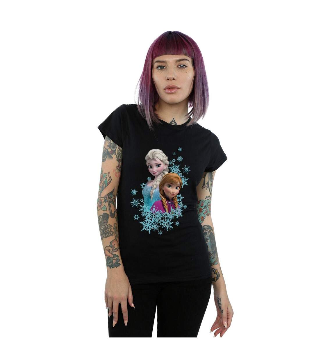 Disney Femme/Ladies Frozen Elsa and Anna Sisters Cotton T-Shirt (Noir) - UTBI48120-2