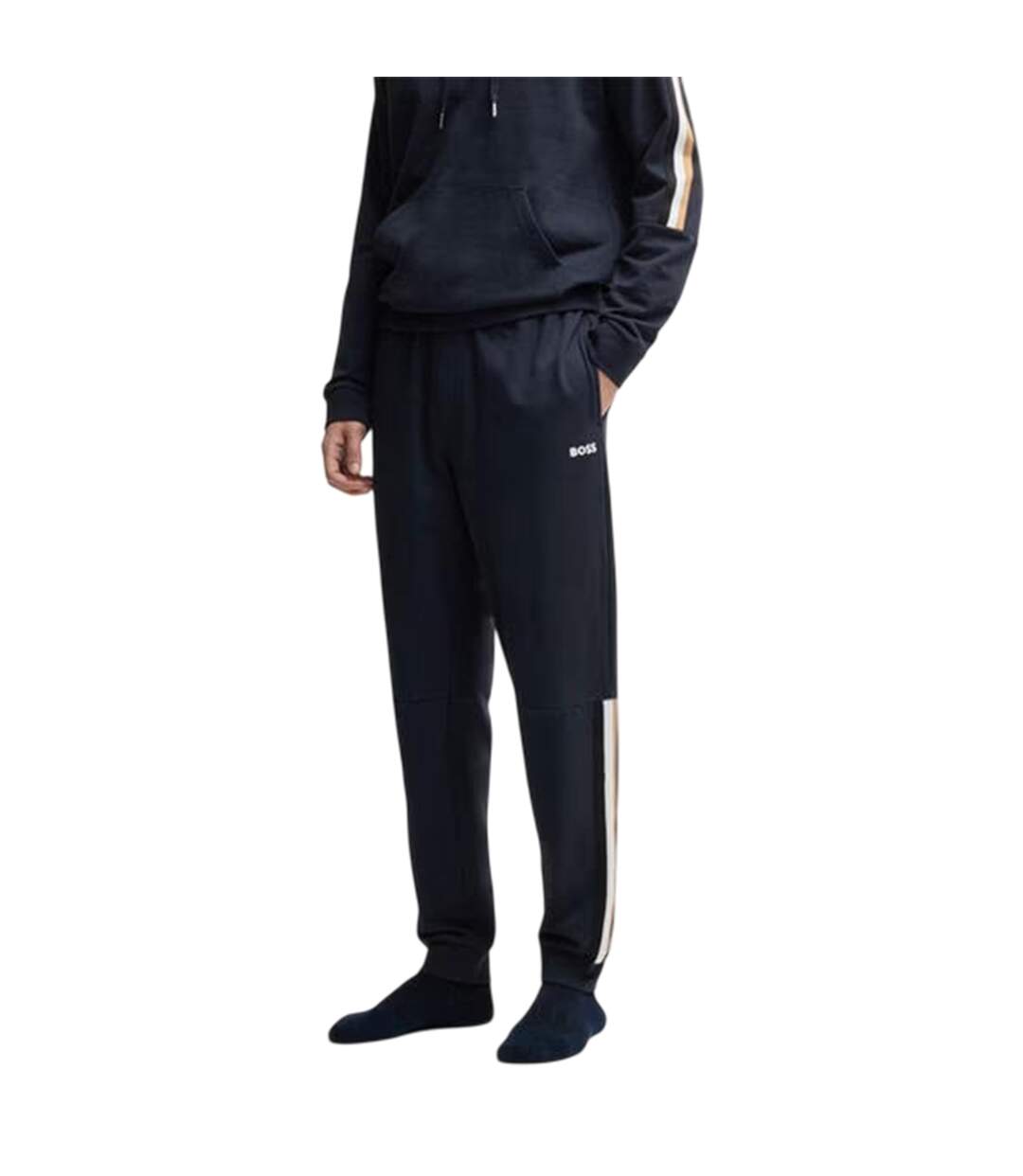 Mens Iconic Vertical Stripe Joggers Navy Boss-3