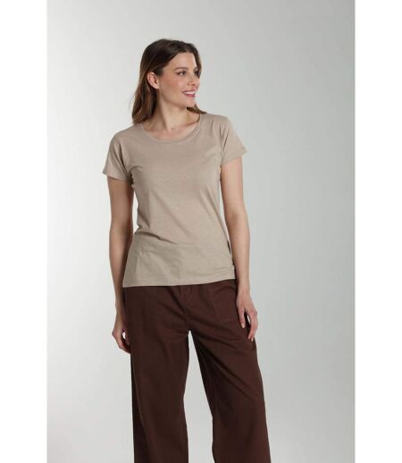 Tee shirt col rond manches courtes femme Marine Taupe Clair | Gerard Pasquier