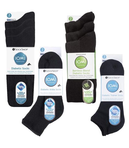 12 Pair Pack Diabetic Socks All Year Round Bundle Set | IOMI | Extra Wide Socks for Swollen Ankles, Legs & Feet | Crew Ankle Trainer Diabetic Socks in Cotton & Bamboo